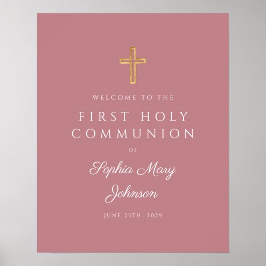 ピンク宗教十字少女ファースト・コミュニオンウェルカム ポスター (正面)