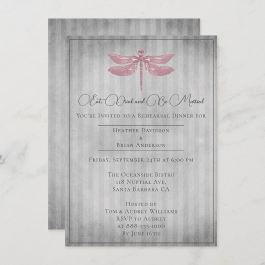 ピンク宝石ドラゴンフライリハーサルディナー 招待状 (正面/裏面)