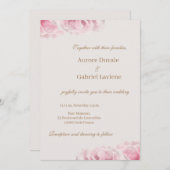 ピンク実在バラ花アイボリー金ゴールド結婚フローラ 招待状 (正面/裏面)