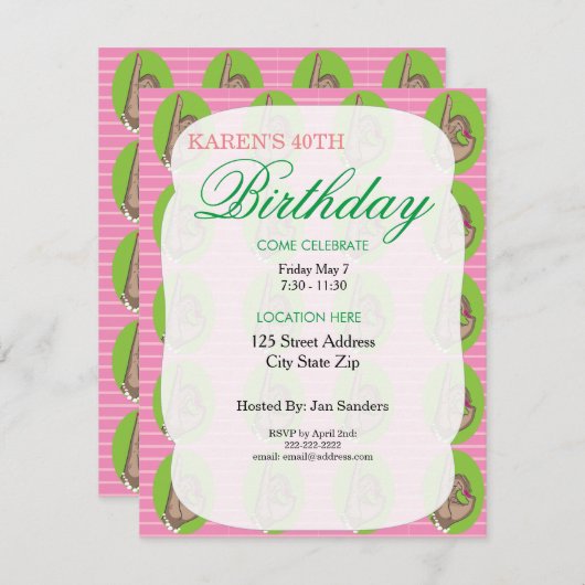 ピンク実在バースデーパーティ招待状 招待状 (正面/裏面)