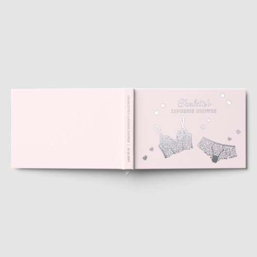 ピンク実在ホイルランジェリーシャワーブライダルシャワー名 ゲストブック (全面)