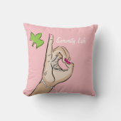 ピンク実質のかわいらしい女の子および緑の装飾用クッション クッション (正面)