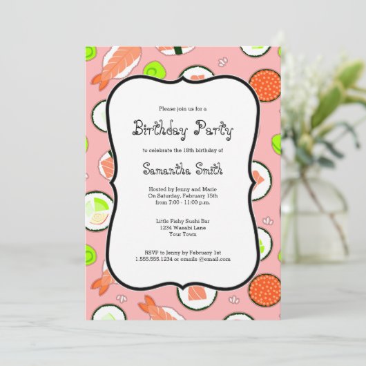 ピンク寿司テーマ誕生パーティー 招待状 (スタンド正面)