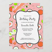 ピンク寿司テーマ誕生パーティー 招待状 (正面/裏面)