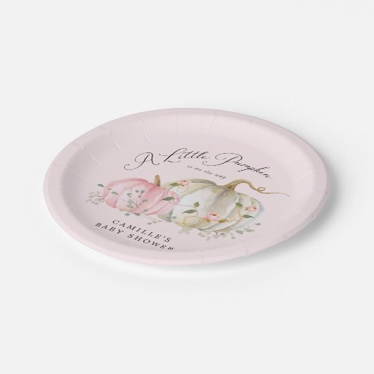 ピンク小さなかぼちゃの女の子の赤ちゃんシャワー ペーパープレート (アングル)