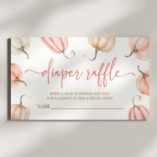 ピンク小さなかぼちゃの赤ちゃんシャワーおむつラッフル エンクロージャーカード