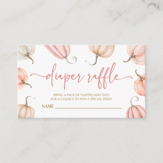 ピンク小さなかぼちゃの赤ちゃんシャワーおむつラッフル エンクロージャーカード (正面)