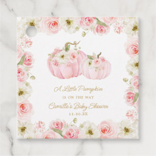 ピンク小さなかぼちゃの赤ちゃんシャワーメッセージカード フェイバータグ