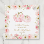 ピンク小さなかぼちゃの赤ちゃんシャワーメッセージカード フェイバータグ (裏面)