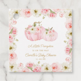 ピンク小さなかぼちゃの赤ちゃんシャワーメッセージカード フェイバータグ