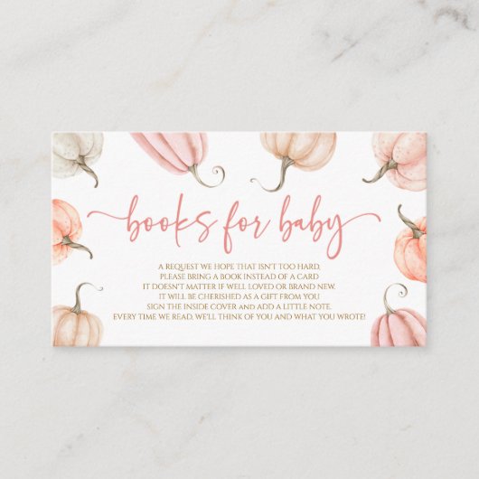 ピンク小さなかぼちゃの赤ちゃんシャワー本ベビー エンクロージャーカード (正面)