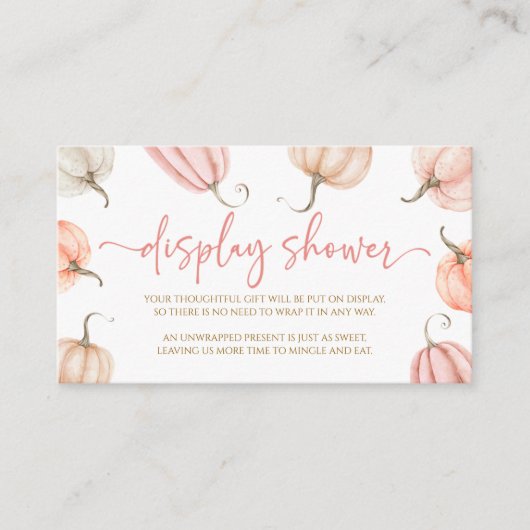 ピンク小さなかぼちゃの赤ちゃんシャワー表示シャワー エンクロージャーカード (正面)