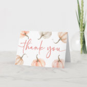 ピンク小さなカボチャが途中だ！赤ちゃんシャワー サンキューカード (正面)