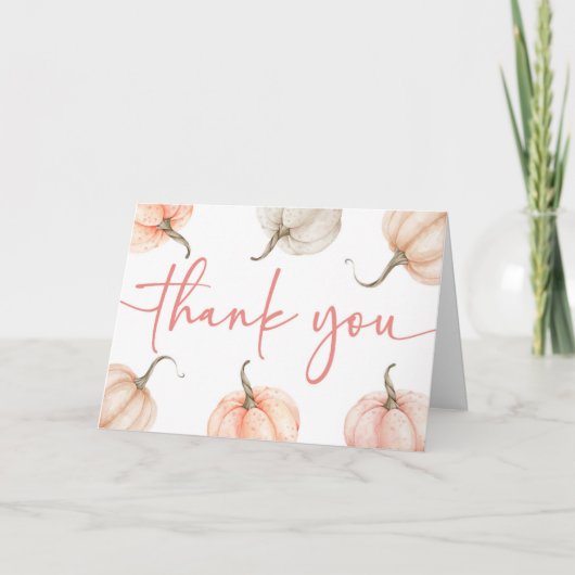 ピンク小さなカボチャが途中だ!赤ちゃんシャワー サンキューカード (正面)