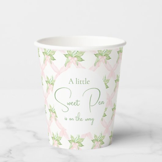 ピンク小さなスイートピーの女の子ベビーシャワー 紙コップ (正面)
