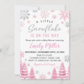 ピンク小さなスノーフレークの女の子の赤ちゃんシャワー 招待状 (正面)
