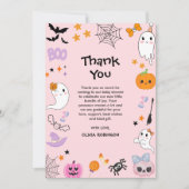 ピンク小さなブーかわいい幽霊ハロウィーン赤ちゃんシャワー サンキューカード (正面)