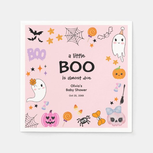 ピンク小さなブーかわいい幽霊ハロウィーン赤ちゃんシャワー スタンダードカクテルナプキン (正面)