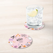 ピンク小さなブーかわいい幽霊ハロウィーン赤ちゃんシャワー ラウンドペーパーコースター (インサイチュ)