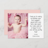 ピンク小さな女の子の1歳の誕生日ありがとう写真 サンキューカード (正面/裏面)