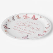 ピンク小さな蝶が赤ちゃんシャワーの途中にある ペーパープレート (アングル)