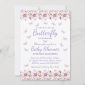 ピンク小さな蝶の女の子フローラ赤ちゃんシャワー 招待状 (正面)