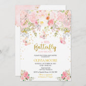 ピンク小さな蝶の赤ちゃんシャワーの招待状 招待状 (正面/裏面)