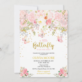ピンク小さな蝶の赤ちゃんシャワーの招待状 招待状