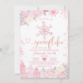 ピンク小さな雪の結晶の冬の赤ちゃんシャワーインビタット 招待状 (正面)