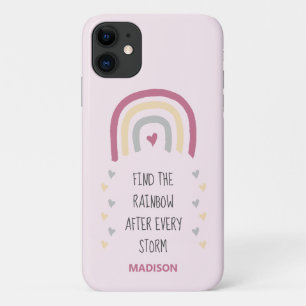 ピンク嵐の後に虹を見つける名前をカスタムする iPhone 11 ケース