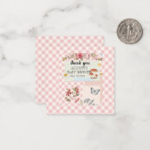 ピンク市松模様にとフローラアクセントカスタムと書き込み ノートカード (正面/裏面インサイチュ)