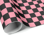 ピンク市松模様にとブラック ラッピングペーパー (ロールコーナー)