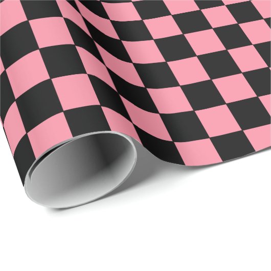 ピンク市松模様にとブラック ラッピングペーパー (ロールコーナー)