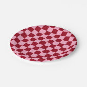 ピンク市松模様にとブルゴーニュ ペーパープレート (アングル)