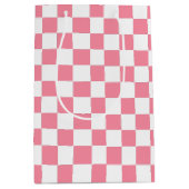 ピンク市松模様にと白 ミディアムペーパーバッグ (正面)