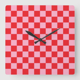 ピンク市松模様にと赤 スクエア壁時計