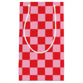 ピンク市松模様にと赤 スモールペーパーバッグ (正面)
