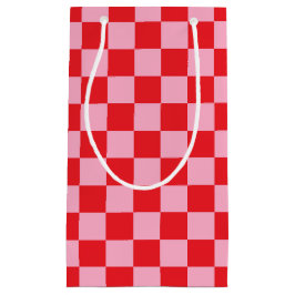 ピンク市松模様にと赤 スモールペーパーバッグ