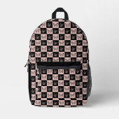 ピンク市松模様にと黒の蝶のパターン プリントバックパック (正面)