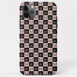 ピンク市松模様にと黒の蝶のパターン iPhone 11 PRO MAXケース
