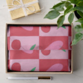 ピンク市松模様にのハートのパターンを持つさくらんぼ 薄葉紙 (ギフト)