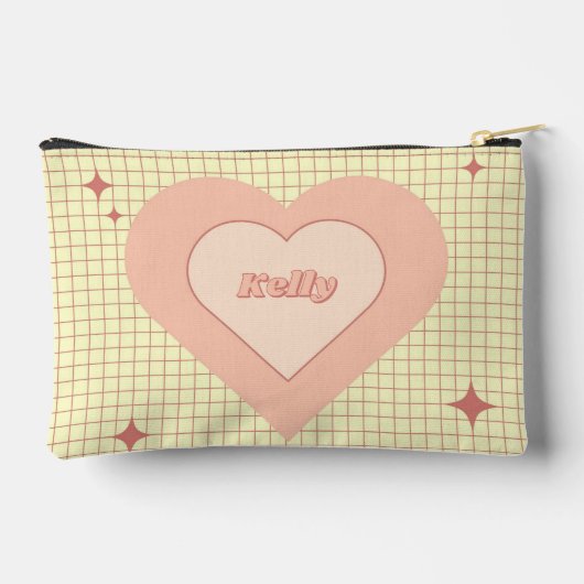ピンク市松模様にのハートパターンバレンタインデー アクセサリーポーチ (裏面)