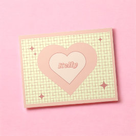 ピンク市松模様にのハートパターンバレンタインデー ノートパッド