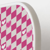 ピンク市松模様にのハート ピックルボールラケット (左詳細)