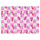 ピンク市松模様にの反ったチェッカーボード上のさくらんぼ テーブルクロス (正面(横))