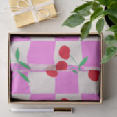 ピンク市松模様にの反ったチェッカーボード上のさくらんぼ 薄葉紙 (ギフト)