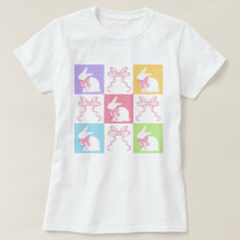 ピンク市松模様にの弓を持つイースターバニー