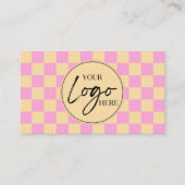 ピンク市松模様にオレカスタムンジ会社ロゴQRコード 名刺 (正面)