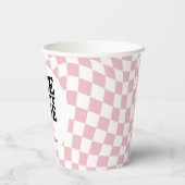 ピンク市松模様にスマイルワンハッピーバーベー1歳 紙コップ (裏面)