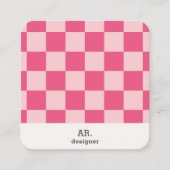 ピンク市松模様にス・スクウェア・デザイナー・ビジネス・カード スクエア名刺 (正面)